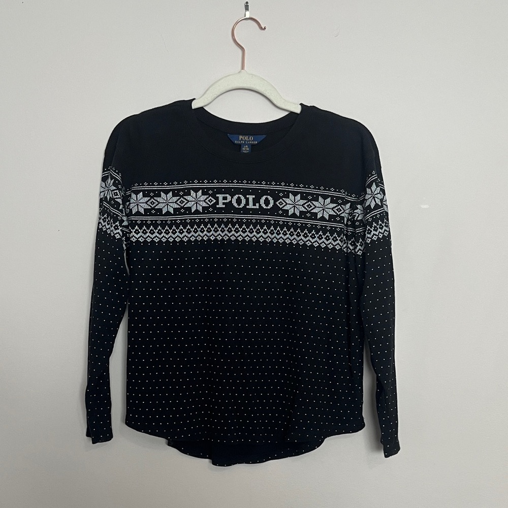 Polo by Ralph Lauren Black Waffle Knit Top Kids size 12-14